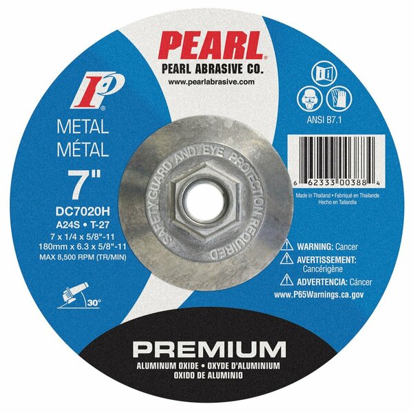 Pearl Premium AO DC Grinding Wheel 7 x 1/4 x 5/8-11 A24S T-27 DC7020H